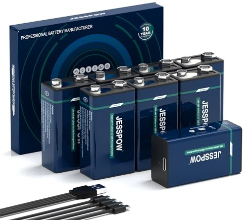 8 Pack Rechargeable 9 Volt Batteries USB Rechargeable, High Capacity 1300mAh 9V Lithium Battery with Type C Charging Cable for Electric Guitar, Microphone,Smoke Alarms Detector,Household and More