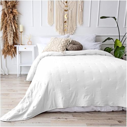 CalmyHOME Bettüberwurf Tagesdecke Bett Überwurf 240x260cm Sofaüberwurf Steppdecke Sofa Decke Überwurfdecke Tages Decken Betthusse XXL Überdecke Gesteppte Tagesdecken gesteppt Quilt (Weiss)