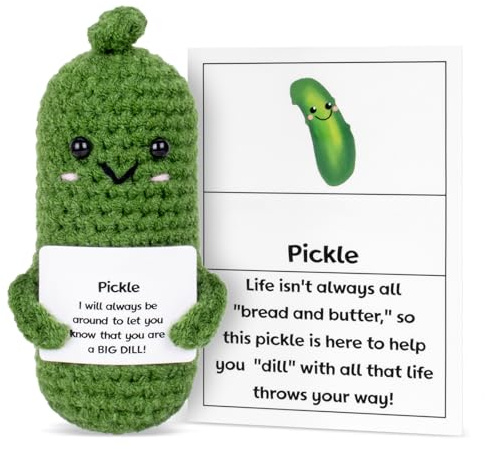 GIFTIARA Funny Pickle Doll, Cute Crochet Cucumber Toy with Positive Card Cheer Up Funny Gag Gifts for Emotional Support Best Friend Birthday Housewarming Women Teacher Fall (Pickle)