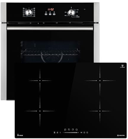 Cuisinière: 60cm Four encastrable BO8805SS + 77cm Plaque Induction IH87704RL | Gril | Air chaud | Timer automatique | Double Vitrage d'isolation thermique | Sécurité enfant | SET8805IH877RL