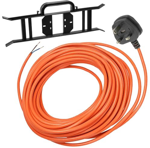 Spares2go 12 Metre Cable & Lead Plug for Black & Decker Lawnmowers, Strimmers, Trimmers, Hedge Cutters (12m) + Winder Bracket Tidy