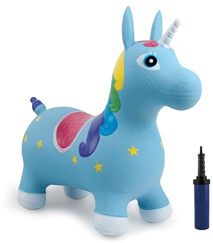 Small World Toys Bouncy Unicorn Horse, Ride on Bouncy Animals for Toddlers 1-3, Gertie Inflatable Hopping Toy with Pump, Bouncing Animal Hopper Birthday Gift for Kids Toddlers Boys Girls