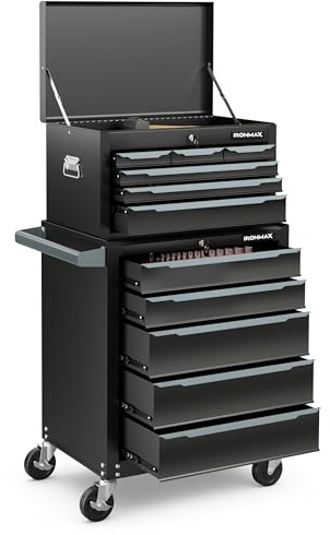Goplus Rolling Steel Tool Chest, 11-Drawer Heavy-Duty Tool Storage Cabinet with Hanging Holes, Central Keyed Locking System, Ball-Bearing Slides & Lockable Wheels, Tool Box Organizer for Garage
