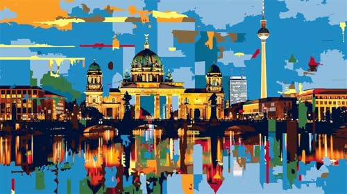 Malen Nach Zahlen, Malen Nach Zahlen Berlin Paint by Numbers Adult, DIY Landschaft mit Pinseln und Acrylfarben Handgemalt Ölgemälde Leinwand für Weihnachten Geschenke, Wanddeko, Ohne Rahmen (70x40cm)