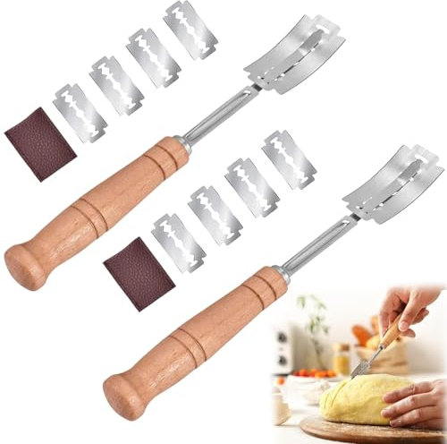 ZDL Taglierina per Pane Bread Lame,2 pezzi Taglierino per Pane,Coltello da Pane,Lama Pane,Coltello da Panettiere,Coltello per Segnare,per Cuocere, Intagliare Modelli di Pane Crudo