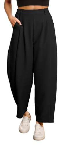 EVALESS Women's Wide Leg Barrel Pants Elastic High Waisted Palazzo Trousers Business Casual Slacks with Pockets 2026 Trendy Ankle Length Baggy Work Pants Black Medium