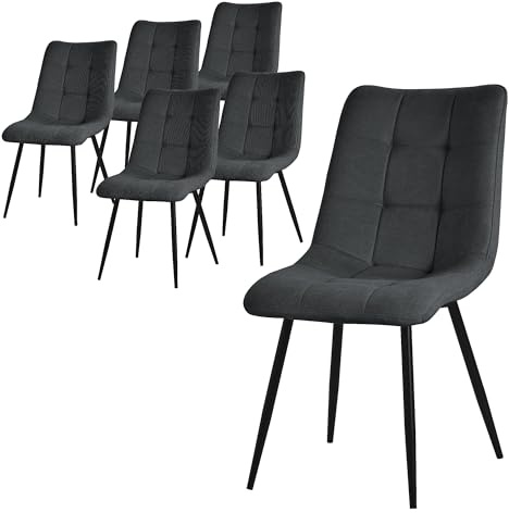 ML-Design matsalsstolar set om 6 antracit, vardagsrumsstolar med tygklädsel, svarta metallben, köksstolar med ryggstöd, stoppade stolar för matsal vardagsrum kök kontor, stoppade fåtöljer