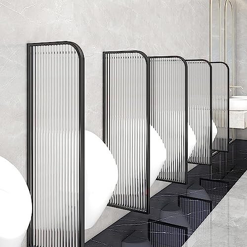 Moderner Edelstahlrahmen, gehärtetes Glas, Urinal-WC-Trennwand, Wandmontage, dekorativer Raumteiler für öffentliche Toilette, schwarzes Schmiedeeisen