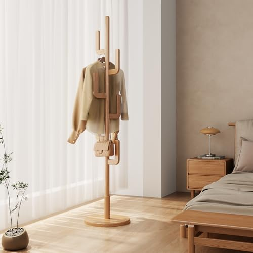 AQIMUELE Garderobenständer, Kleiderständer Massivholz, Jackenständer Im Kaktusdesign Mit 6 Haken, Für Kleidung Und Hut, Leicht Zu Montieren, Für Flur Und Schlafzimmer (Naturholz)