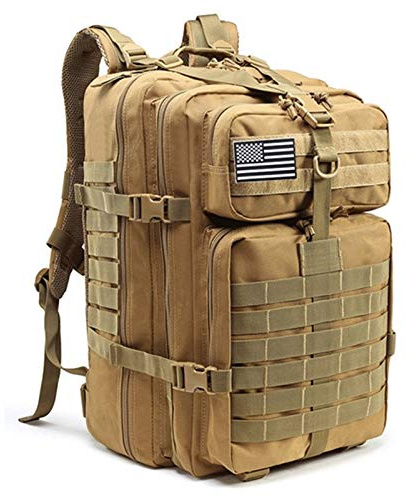 Jungle Leopard 50L Große Kapazität Mann Armee Taktische Rucksäcke Militärische Angriffsbeutel Outdoor EDC MOLLE Packung für Trekking Camping Jagdbeutel(TBP001-Khaki)