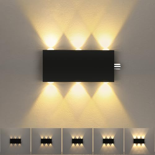 Lightess Wandlampe mit Schalter Dimmbare Wandleuchte Innen Schwarz Warmweiß | Up Down Leuchte, 0-100% dimmbar, 6W 600LM 3000K, Alu 18x8x3cm, AC85-266V, für Wohnzimmer Schlafzimmer Flur Treppenhaus