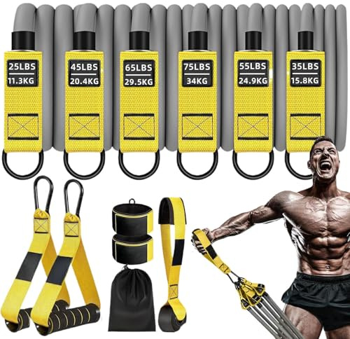 Bandes Résistantes - Élastiques d'Entraînement Réglables avec Poignées | Équipement de Fitness Anti-Dérapant Robustes avec Sangles de Cheville pour Musculation Renforcement Musculaire et Main