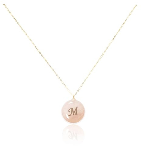 Hearts & Minds Collar con Letra, Bañado en Oro 18K, Colgante de piedra Amatista o Cuarzo Rosa y letra inicial (Letra M, Cuarzo Rosa)