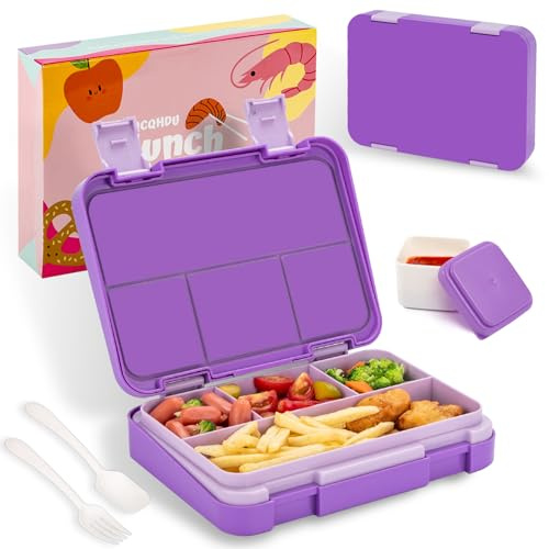 QCQHDU Bento Lunch Box for Kids with 4 Compartments，1300ml with a Set of Fork and Spoon Packed Lunch Box Adults and 1 Salad Dressing Containers，Boys Girls and Adults Work School