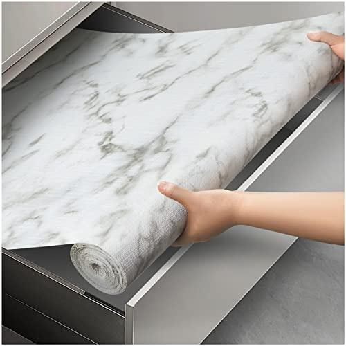 Viseeko Drawer and Shelf Liners for Kitchen Cupboards, 30 cm x 600 cm Non-Slip Waterproof Kitchen Drawer Liner, Easy Cut Non Adhesive Mats for Countertops, Vanity Units, Under Sink, Marble