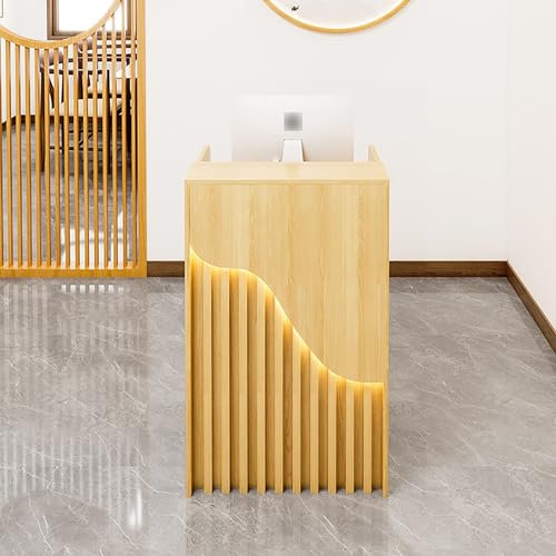 Einfach zu installierender Empfangstresen mit Theke, Naturholzmaterial, moderner Verkaufstresen mit Schubladen, Kassenschalter, Empfangstresen, für Zuhause, Büro, Salon, Spa und Lobby, Gesch