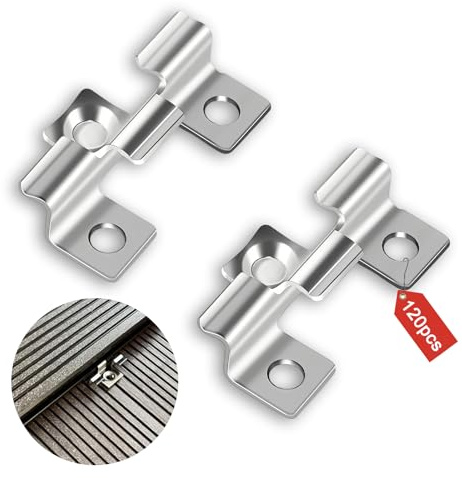 YFaith Clips pour Terrasses, 120 Pièces Attaches Cachées pour Terrasse, Clips de Terrasse-WPC Acier Inoxydable, Largeur Serrage 7,5 mm, Clip de Fixation Cachée, pour Sols Bois Massif et Composite