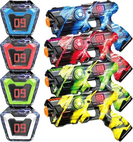 Laser Tag Guns Set - 4 Pack Lasertag mit Empfängern für Kinder Erwachsene, 2.4GHz Daten-Sync-Anzeige Spiel, Infrarot Spielzeug Alter 6-12+ Jungen Mädchen