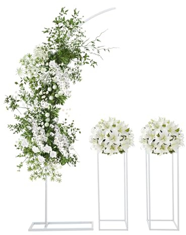 Bdneygtyr Blomställ set 3 – vitt blomställ, blompall blomstativ med 200 cm båge, 80 cm rektangel, perfekt för fest, bröllop och hem