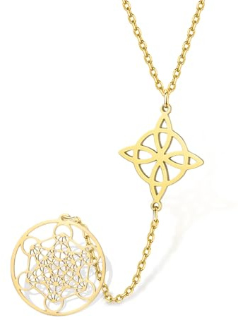 VASSAGO Hexenknoten-Halskette Edelstahl Metatron-Würfel-Anhänger Halskette keltischer Knotenschutz-Amulett Hexerei-Schmuck für Damen und Herren
