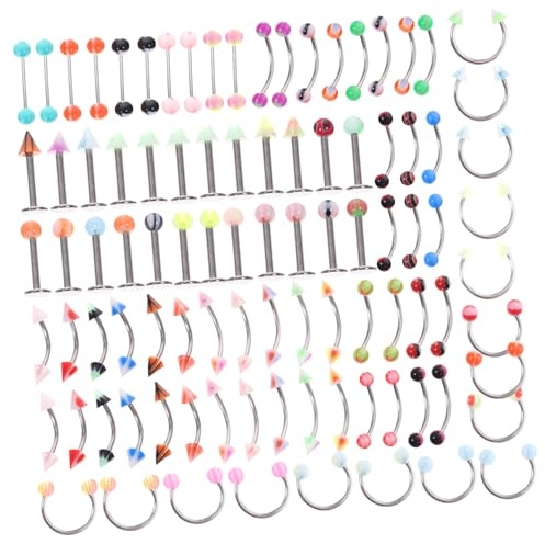 Outanaya Kit Piercing Nombril 110 Pièces en Acier Inoxydable et Abs, Accessoires Sûrs Peau, Résistants la Déformation la Rouille, pour Danse et Performance Couleur Aléatoire