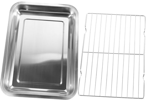 POPETPOP Vassoio in Acciaio Rettangolare con Rete per Scolo Olio Piatto Multiuso per Snack Frutta e Fritti Resistente e Ristorante e Feste