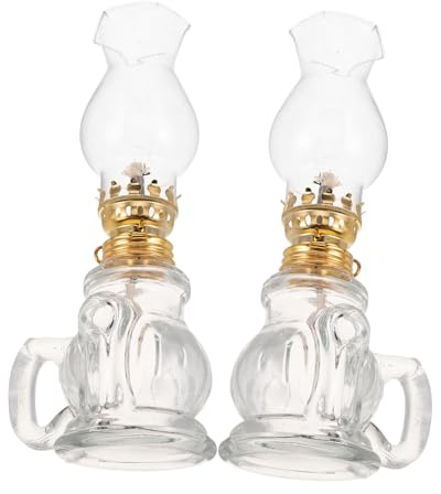 STOBAZA 2 Pièces Lampe à Huile Décorative Vintage Lanterne Tempête Verre Clair Éclairage Appoint Intérieur et Camping Lampe à Pétrole Compacte et Portable pour Soirées et Urgences