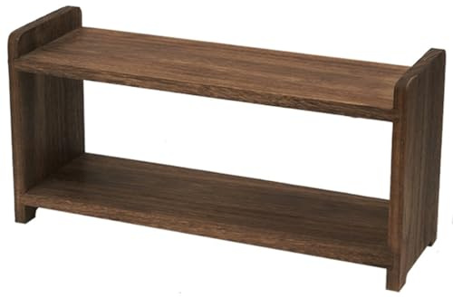 Estante grande de madera de 2 niveles para tazas de café y tarros de especias, estante de madera maciza para almacenamiento y decoración de cocina, bar, encimera