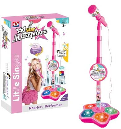 Microfono Karaoke per bambini – Giocattolo luminoso, altezza regolabile | Macchina musicale portatile per compleanni, feste, attività divertenti e celebrazioni a casa
