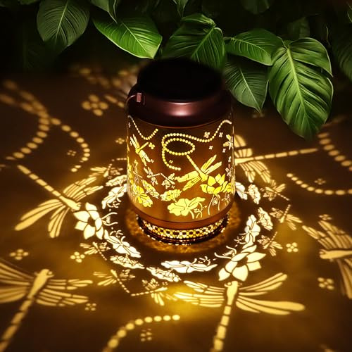 Mothers Day & Birthday Gifts for Mum Women, Dragonfly Solar Lanterns Garden Ornaments Outdoor, Dragonfly Gifts Presents for Mum Grandma Her, Metal Hanging Garden Lights for Patio Lawn Yard