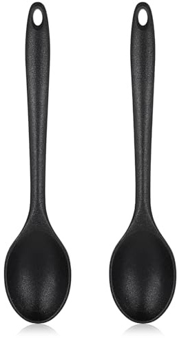 SULIKJHUI 2 Pcs Silicone Spoon Set, Heat-Resistant Silicone Cooking Spoon | for Stirring, Scooping & Mixing, 28 x 6 cm, Black