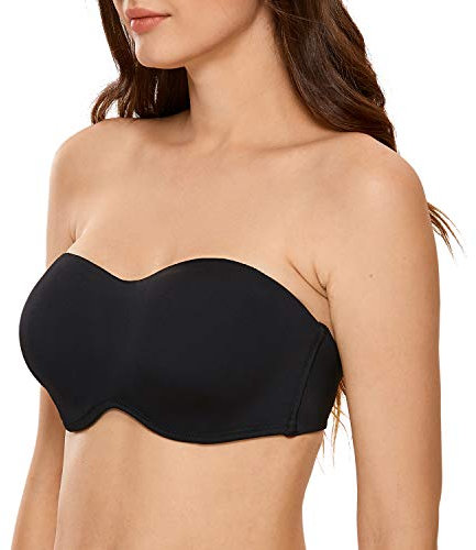 Delimira Women's Strapless Bra Underwire Non Padded Minimiser Plus Size Bandeau Seamless Bra Black 34F