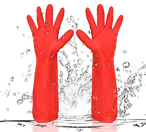 BESLIME Caucho Guantes de Limpieza - Guantes de látex de Goma, Impermeables, Reutilizables - para Cocina, jardín, Limpieza, 45 cm
