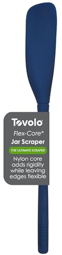 Tovolo Silicone Jar Spatula Long Handled Rubber Scraping Scooping Tool for Peanut Butter Jam Jelly Jars Blenders, Extra Long Flex Core Silicone Jar Scraper Dishwasher Safe BPA Free, Deep Indigo