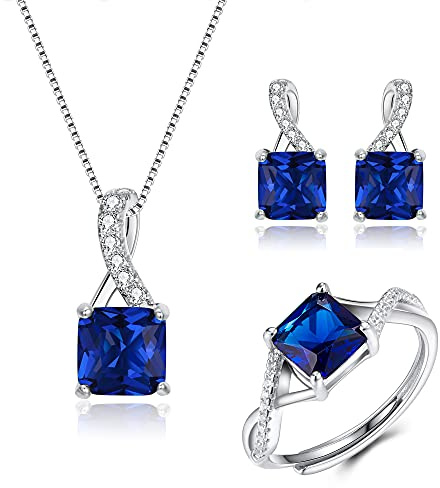 Clearine Quadratschliff Schmuck Set 925 Sterling Silber Zirkonia Anhänger Halskette,Baumeln Ohrringe und Ring Sets Edelstein Geschenke für Damen Mädchen Smaragd-Grün Silber-Ton