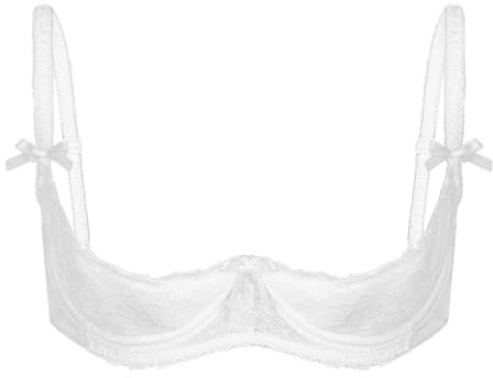 Choomomo Women's Sexy Lace Push Up 1/4 Cups Sheer Bra Top Underwired See Through Bralette Lingerie White XXL