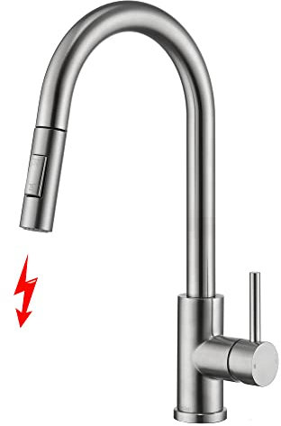 Tohlar Niederdruck Armatur Küche mit Ausziehbare Brause, Niederdruck Wasserhahn Küche 360° Drehbar Moderner Niederdruck Küchearmatur Gebürsteter Nickel Kaltem und Heißem Wasser Vorhanden