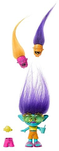Mattel DREAMWORKS TROLLS Gemeinsam Stark – Haarige Überraschungen Branch Puppe mit leuchtendem, plüschigem Haar und 3 Überraschungszubehörteilen, abnehmbare Kleidung, für Kinder ab 3 Jahren, HNF12