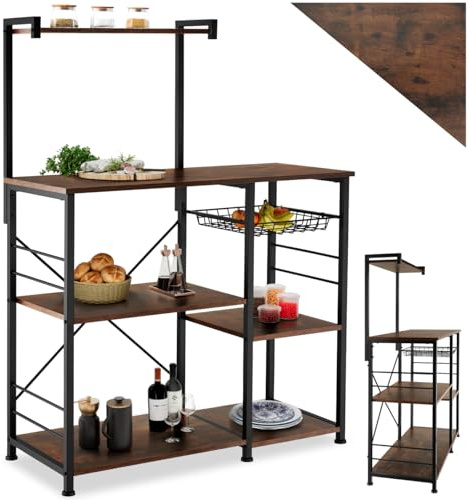 tectake® Scaffale Cucina, 6 Ripiani, Scaffale Industriale, Scaffale Metallo e Legno, Scaffale Salvaspazio, Ripiano d'Appoggio, Scaffale Design, Scaffale Portaoggetti - Industriale Scuro