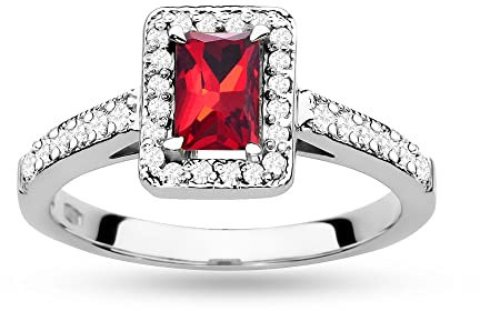 Verlobungsring Damen Weißgold mit 0.80 Karat Rubin und 0.22 Karat Diamanten- Gold Verlobungsring - 14 K Gold 585 - Goldring für Frauen (Rubin, 58 (18.5))