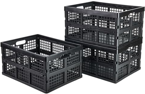 Aebeky 3-Pack Plastic Collapsible Storage Crates-30L,Foldable Plastic Crates for Storage (Black)