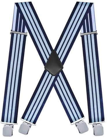 Linghe Tirantes Hombre para pantalones con 4 clips Extra Fuerte Metalicos Ancho 5 cm Longitud Adjustable Caballero Tirantes para Trabajo Estilo X (Raya 3)
