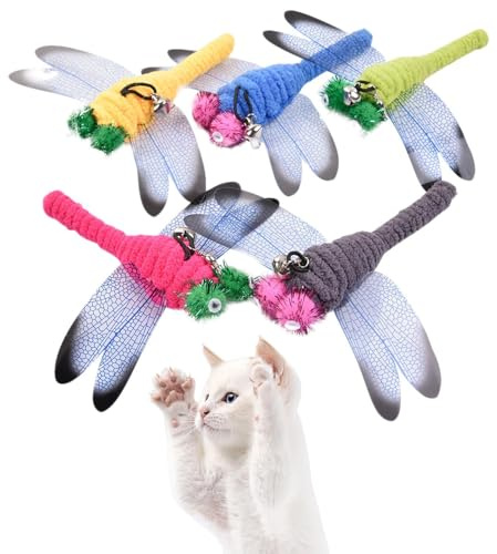 Katzenstab-Spielzeug-Aufsätze | 5 Stück Katzenspielzeug Libelle Ersatzkopf mit Schnur zum Aufhängen | Katzenspielzeug Libelle interaktive Katzenspielzeug Zauberstab-Aufsätze |