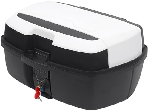 CORGLI Universal Motorcycle Top Case, 47L Hard Motorbike Tail Box Trunk Tour Storage Carrier Case with Backrest, Security Lock for Store Helmet Large Luggage Waterproof Motorcycle Top Box,White