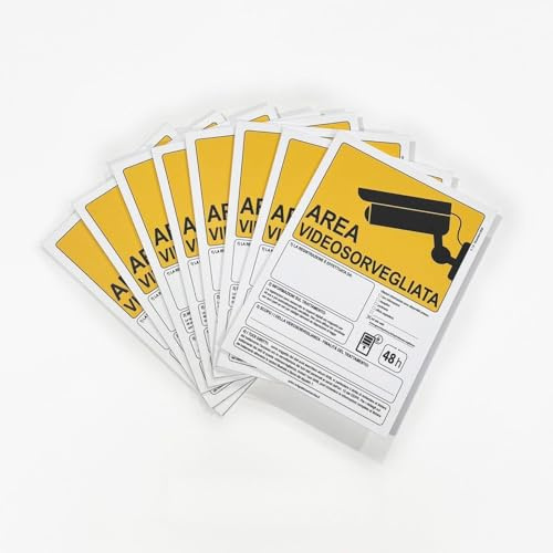 Cartello area videosorvegliata 48h NUOVO REGOLAMENTO GDPR - Cartelli videosorveglianza per negozio e proprietà privata con avviso NUOVO GDPR - Forex 3 mm 15x21 cm (8pz)