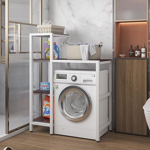 Armario Lavadora Y Secadora Vertical,Estantería Lavadora Con Tablero De Estante,Mueble Lavadora Secadora Exterior,Gabinete De Lavadora De Tambor,Universal Kit De Soporte Secadora Sobre Lavadora(White/