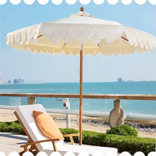 VLKLPZAHAK Ombrellone da Giardino con Frange, 210cm 250cm 270cm Ombrellone da Spiaggia Resistente con Palo in Legno, Ombrellone da Spiaggia Bohémien Vintage(210cm-7ft)