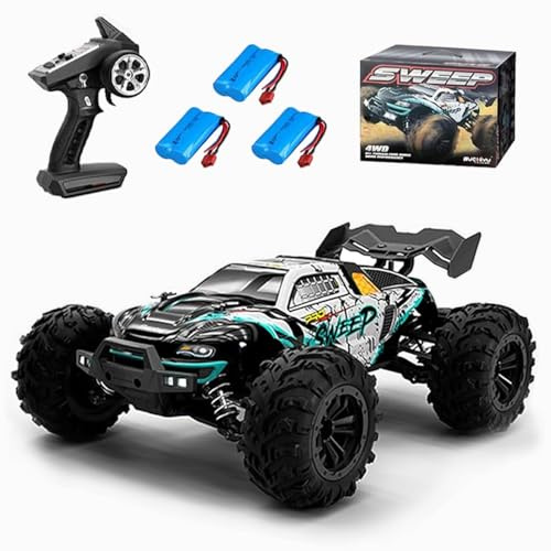 Ledovan 70 km/h borstlös fjärrstyrd bil vuxna, 1:16 4WD RC lastbil med ljus, hög hastighet, off-road vattentät lastbil, 3 × uppladdningsbart batteri (blå)