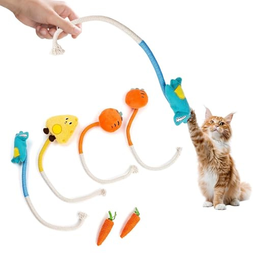 Amexo 6 pcs Jouet Chat Set, Jouet de Dentition Chaton, Jouet a Macher Chat pour Interagir Et Nettoyer Les Dents, Jouets de Soins Dentaires pour Chats