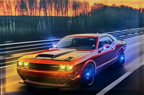 Samarkand - Lights LED-Bild mit Beleuchtung LED- Bilder Leinwandbild 65 x 45 cm Leuchtbild MUSCLE CAR AUTO/ROUTE 66